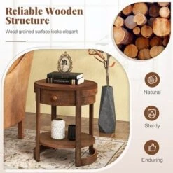 Tangkula 2PCS Nightstand W/ Shelf & Wood Grains Drawer Round End Table For Living Room -Tangkula Shop GUEST 0aa6e035 f9c5 4344 897e 1ae20732b6df