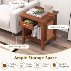 Tangkula 2PCS Boho Style Nightstand 3-Tier Sofa Side End Table W/ Drawer & Shelf Walnut -Tangkula Shop GUEST 0abf3700 f776 4941 987d 0198260e973a