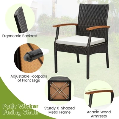 Tangkula Set Of 2 PE Wicker Chairs Acacia Wood Armrests W/ White Soft Zippered Cushion Patio 2 Tangkula Set Of 2 PE Wicker Chairs Acacia Wood Armrests W/ White Soft Zippered Cushion Patio - Image 2