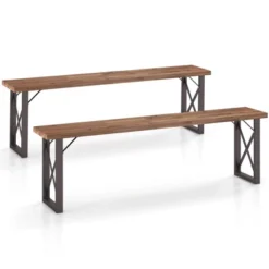 Tangkula 59" Outdoor Acacia Wood Benches Set Of 2 For 2-3 Person W/ Metal Support 13 Tangkula 59" Outdoor Acacia Wood Benches Set Of 2 For 2-3 Person W/ Metal Support -Tangkula Shop GUEST 0b04d0dc bd31 4b7d 8bda 7313615dff92