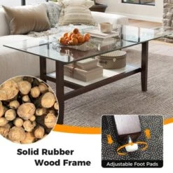 Tangkula 2-Tier Glass Coffee Table W/ Storage Shelf Solid Rubber Wood Legs For Office -Tangkula Shop GUEST 0b2ed031 1db0 4941 ae6a db333d8ec330