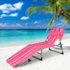 Tangkula Set Of 2 Lounge Chair Beach Chair W/ Face Arm Hole Detachable Pillow Adjustable Backrest Side Pocket Outdoor Chaise Sunbathing Chair Hot Pink