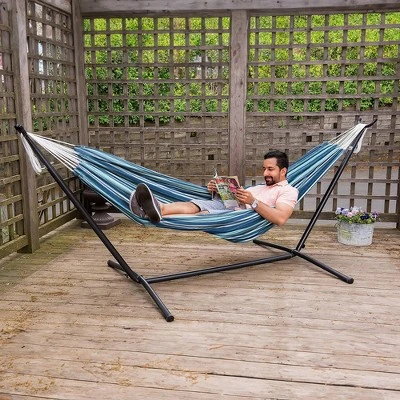 Tangkula Portable Indoor Outdoor 2-Person Double Hammock Set W/ Stand And Carrying Cases 2 Tangkula Portable Indoor Outdoor 2-Person Double Hammock Set W/ Stand And Carrying Cases - Image 2