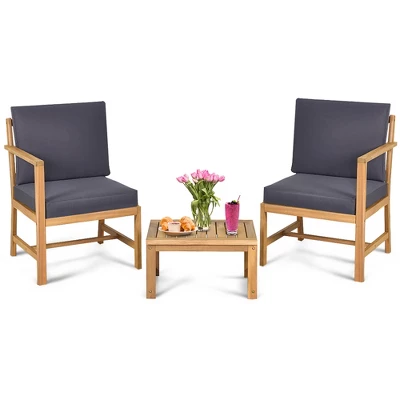 Tangkula 3 In 1 Patio Acacia Wood Table & Chairs Loveseat Bench With Coffee Table 4 Tangkula 3 In 1 Patio Acacia Wood Table & Chairs Loveseat Bench With Coffee Table - Image 4