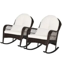 Tangkula 2PCS Patio Wicker Rocking Chair W/ White Seat Cushions & Lumbar Pillow Porch -Tangkula Shop GUEST 0baff67d 7640 48c3 b5ec fb25f864cf22