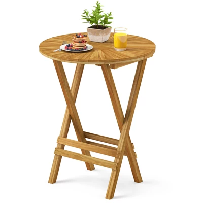 Tangkula Patio Folding Side Table 23.5" Teak Wood Round End Table Fully Assembled Natural 10 Tangkula Patio Folding Side Table 23.5" Teak Wood Round End Table Fully Assembled Natural - Image 10
