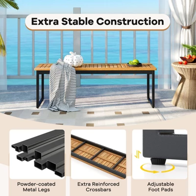 Tangkula 51" Acacia Wood Patio Dining Bench Set - Set of 2 Backless Outdoor Benches 7 Tangkula 51" Acacia Wood Patio Dining Bench Set - Set of 2 Backless Outdoor Benches - Image 7