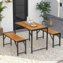 Tangkula 3-Piece Outdoor Dining Set with Acacia Wood Table and 2 Benches -Tangkula Shop GUEST 0c1e8648 3170 4f8b 9e9b 19b827bdc24c