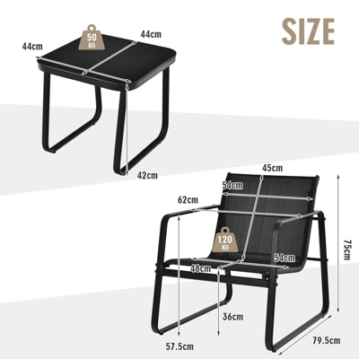 Tangkula Set Of 3 Outdoor Bistro Furniture Set Patio Table & Chairs Set For Backyard Poolside Lawn Black 2 Tangkula Set Of 3 Outdoor Bistro Furniture Set Patio Table & Chairs Set For Backyard Poolside Lawn Black - Image 2