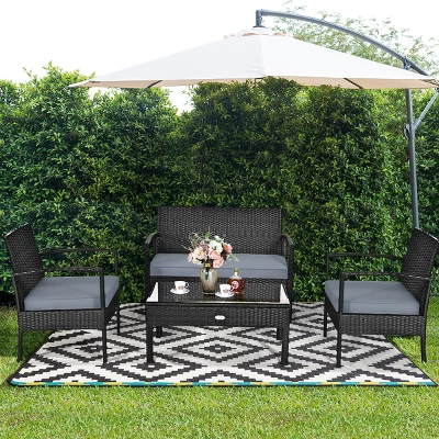 Tangkula 4PCS Rattan Wicker Outdoor Patio Conversation Set Cushioned Sofa Coffee Table 2 Tangkula 4PCS Rattan Wicker Outdoor Patio Conversation Set Cushioned Sofa Coffee Table - Image 2
