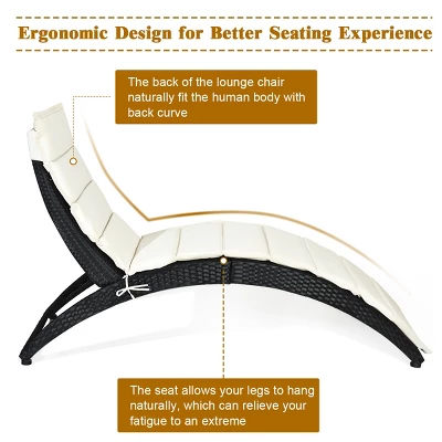 Tangkula 2PCS Foldable Rattan Wicker Chaise Lounge Chair W/ Cushion Patio Outdoor 5 Tangkula 2PCS Foldable Rattan Wicker Chaise Lounge Chair W/ Cushion Patio Outdoor - Image 5