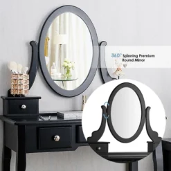 Tangkula Vanity Table Set W/ 360° Rotating Oval Mirror & Drawers Black/White -Tangkula Shop GUEST 0ce43fed 3624 4e0c bda3 65f8b2f0d640
