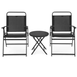 Tangkula 3PCS Patio Bistro Set Outdoor Folding Table & Chairs Set W/Tempered Glass Top Black -Tangkula Shop GUEST 0d08bc4b 2fdd 48f6 b1b4 658ed4961b13