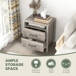 Tangkula Nightstand W/ 2 Drawers Farmhouse Bed Side Table W/ Open Storage Shelf -Tangkula Shop GUEST 0d090362 5a85 4de5 88ea 9ed9a6fee5f9