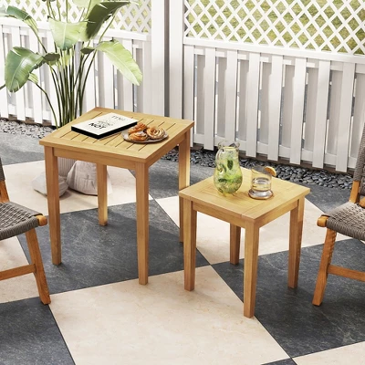Tangkula 2-Piece Teak Wood Nesting Tables - Space-Saving Outdoor Side Tables 1 Tangkula 2-Piece Teak Wood Nesting Tables - Space-Saving Outdoor Side Tables