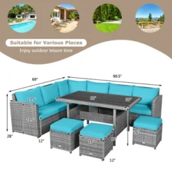 Tangkula 7-Piece Rattan Patio Sectional Sofa Set with Turquoise Cushions -Tangkula Shop GUEST 0d113113 ca66 4fcc 8c4e d87c1100efc7