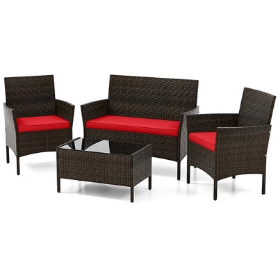 Tangkula 4-Piece Outdoor Rattan Conversation Set with Loveseat and Coffee Table 9 Tangkula 4-Piece Outdoor Rattan Conversation Set with Loveseat and Coffee Table - Image 9