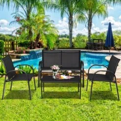 Tangkula 4PCS Furniture Set Chairs And Coffee Table Patio Garden Black -Tangkula Shop GUEST 0d405e1d 3ba8 48f8 a969 5b4f3d27d6bf