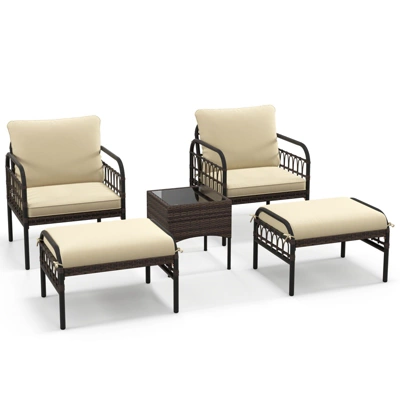 Tangkula 5PCS Wicker Furniture Set PE Rattan Chair Set W/ Ottomans & Coffee Table Patio 3 Tangkula 5PCS Wicker Furniture Set PE Rattan Chair Set W/ Ottomans & Coffee Table Patio - Image 3
