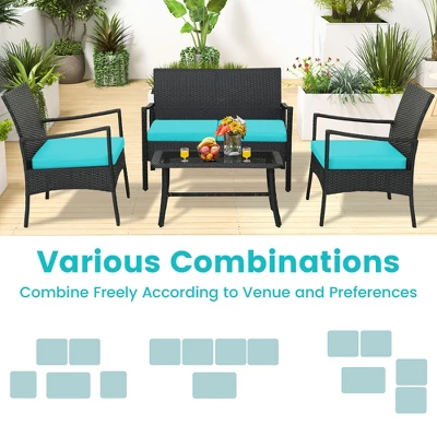 Tangkula 4PCS Patio Rattan PE Wicker Furniture Conversation Set W/ Sofa Chair & Table 6 Tangkula 4PCS Patio Rattan PE Wicker Furniture Conversation Set W/ Sofa Chair & Table - Image 6