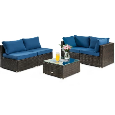 Tangkula 5-Piece Modular Rattan Patio Furniture Set with Cushioned Sofa and Coffee Table 13 Tangkula 5-Piece Modular Rattan Patio Furniture Set with Cushioned Sofa and Coffee Table - Image 13