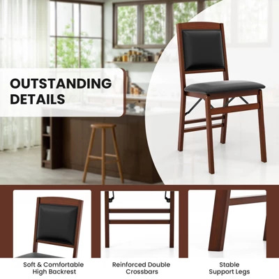 Tangkula Folding Dining Chairs Set Of 2 Foldable Wood Kitchen Chairs With Padded Seat Solid Wood Frame 6 Tangkula Folding Dining Chairs Set Of 2 Foldable Wood Kitchen Chairs With Padded Seat Solid Wood Frame - Image 6