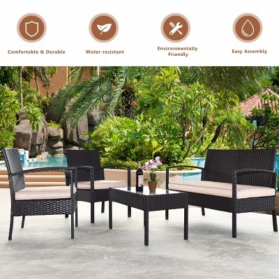 Tangkula 8PCS Conversation Wicker Set Patio Rattan Table&Cushioned Chair 3 Tangkula 8PCS Conversation Wicker Set Patio Rattan Table&Cushioned Chair - Image 3