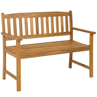Tangkula 2-Person Outdoor Bench Patio Wooden Bench With Ergonomic Backrest & Armrests All-weather Acacia Wood Frame 43"x 22" 10 Tangkula 2-Person Outdoor Bench Patio Wooden Bench With Ergonomic Backrest & Armrests All-weather Acacia Wood Frame 43"x 22" - Image 10