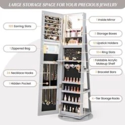 Tangkula 360° Rotating Mirrored Jewelry Cabinet Armoire 3 Color LED Modes Lockable Gray 17 Tangkula 360° Rotating Mirrored Jewelry Cabinet Armoire 3 Color LED Modes Lockable Gray -Tangkula Shop GUEST 0df4c50d ddb2 4f89 8668 e46462ad258f