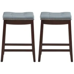 Tangkula 4 PCS Saddle Bar Stools Backless Nailhead Counter Stool With Grey Cushions White/Coffee -Tangkula Shop GUEST 0e14047d ccab 4fde a684 9f090549eacd