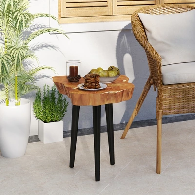 Tangkula Teak Wood End Table Solid Live Edge Outdoor Side Table W/ Irregular Tabletop 3 Tangkula Teak Wood End Table Solid Live Edge Outdoor Side Table W/ Irregular Tabletop - Image 3
