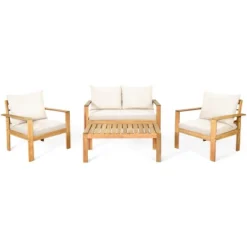 Tangkula 8PCS Patio Acacia Wood Conversation Furniture Set W/ Off White Cushions -Tangkula Shop GUEST 0e24fe98 4191 4a71 89f2 e91269cb2096