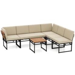 Tangkula 6-Piece Outdoor Sectional Sofa Set with Acacia Wood & Bungee Rope Seats -Tangkula Shop GUEST 0e514710 b945 4a1f 9bfc ecc4c10e9145