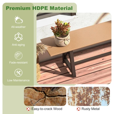 Tangkula 3-4 Person Outdoor HDPE Bench With Metal Frame 72" Long Patio Backless Bench Weatherproof Garden Bench 4 Tangkula 3-4 Person Outdoor HDPE Bench With Metal Frame 72" Long Patio Backless Bench Weatherproof Garden Bench - Image 4