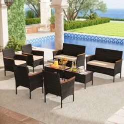 Tangkula 8 Piece Outdoor Patio Rattan Furniture Set with Acacia Wood -Tangkula Shop GUEST 0e5da971 8262 4fa5 a54f 3fcef6dacb8c