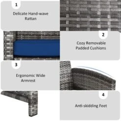 Tangkula 8-Piece Rattan Wicker Outdoor Patio Conversation Set with Navy Cushions