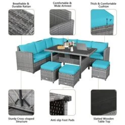 Tangkula 7-Piece Rattan Patio Sectional Sofa Set with Turquoise Cushions -Tangkula Shop GUEST 0e870896 3b43 4099 b843 a0163899a158