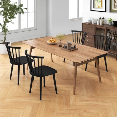 Tangkula 4 PCS Dining Chair Windsor High Spindle Back Wood Kitchen Chairs W/ Rubber Wood Frame 1 Tangkula 4 PCS Dining Chair Windsor High Spindle Back Wood Kitchen Chairs W/ Rubber Wood Frame