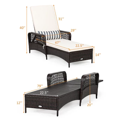 Tangkula 2-Piece Adjustable Rattan Patio Chaise Lounge Set with Cushions 1 Tangkula 2-Piece Adjustable Rattan Patio Chaise Lounge Set with Cushions