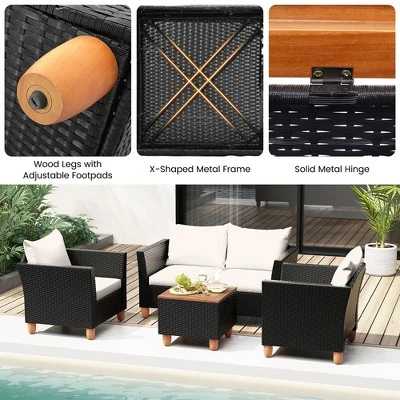 Tangkula 4-Piece Outdoor Wicker Conversation Set with Storage Coffee Table 4 Tangkula 4-Piece Outdoor Wicker Conversation Set with Storage Coffee Table - Image 4