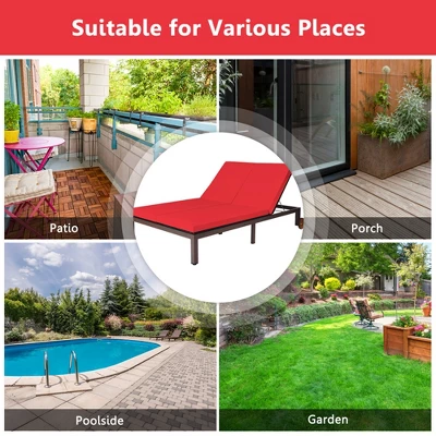 Tangkula Adjustable Patio Rattan 2 Person Recliner Lounge Chair W/ Red Cushion Wheel 4 Tangkula Adjustable Patio Rattan 2 Person Recliner Lounge Chair W/ Red Cushion Wheel - Image 4