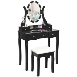 Tangkula Vanity Table Makeup Dresser Desk W/LED Light Drawers & Stool Black/Brown/White -Tangkula Shop GUEST 0f0aaa99 25c7 45c7 b9a0 71e25f4bd6fc