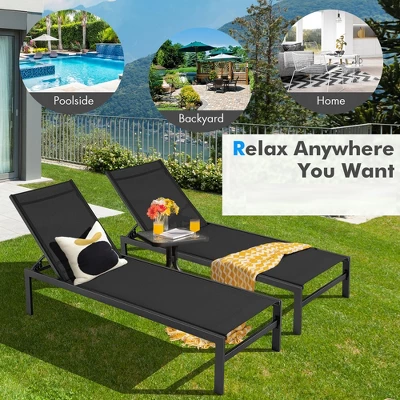 Tangkula 2PCS Patio Chaise Lounge Adjustable Lounge Chair W/ 6-Position Backrest Black 3 Tangkula 2PCS Patio Chaise Lounge Adjustable Lounge Chair W/ 6-Position Backrest Black - Image 3