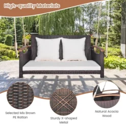 Tangkula 2-seater Hanging Swing Porch Swing PE Wicker Swing Outdoor Hanging Swing Garden Poolside -Tangkula Shop GUEST 0f1e3111 4db9 458b 9518 77c3f355a6ca