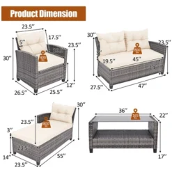 Tangkula 4-Piece White Rattan Outdoor Patio Conversation Furniture Set