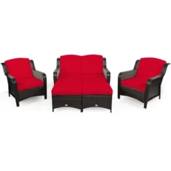 Tangkula 5 PCS Patio Rattan Sectional Sofa Set Outdoor Furniture Conversation Set Cushioned Loveseat Sofa Ottoman -Tangkula Shop GUEST 0f326323 9770 44ad bda5 edd52c44a120