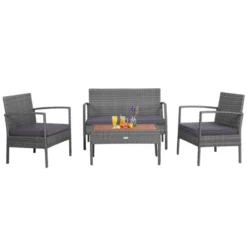Tangkula Patio Rattan 4PCS Cushioned Chair Side Table Set Bistro Set Classic Furniture Single Sofa Thick Cushion Loveseat For Garden Black/Grey 15 Tangkula Patio Rattan 4PCS Cushioned Chair Side Table Set Bistro Set Classic Furniture Single Sofa Thick Cushion Loveseat For Garden Black/Grey -Tangkula Shop GUEST 0f4c56ce c960 44a6 bfbc e79391509ec5