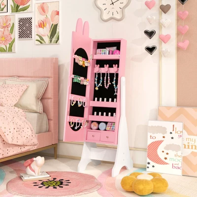 Tangkula Kids Jewelry Armoire Cabinet Free-Standing Full Length Mirror With Storage And 4 Tilt Angles 3 Tangkula Kids Jewelry Armoire Cabinet Free-Standing Full Length Mirror With Storage And 4 Tilt Angles - Image 3