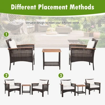 Tangkula 3PCS Patio Conversation Furniture Set PE Rattan Sofa Set W/Wood Top Table 6 Tangkula 3PCS Patio Conversation Furniture Set PE Rattan Sofa Set W/Wood Top Table - Image 6
