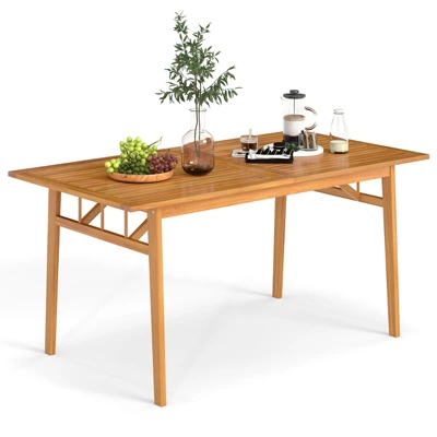 Tangkula 63" Acacia Wood Dining Table For 6 People Heavy-Duty Indoor Outdoor Wooden Table 9 Tangkula 63" Acacia Wood Dining Table For 6 People Heavy-Duty Indoor Outdoor Wooden Table - Image 9